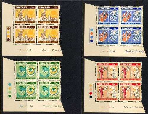 Rhodesia - Set of 4 Control Blocks of 4 1A - 1975 - MNH