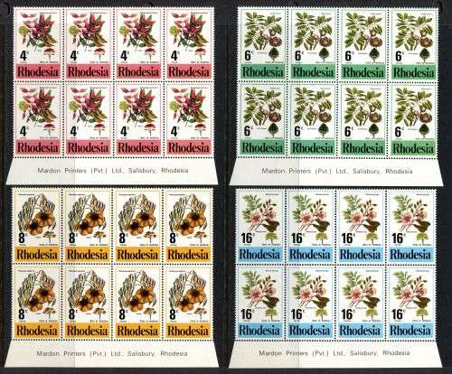 Rhodesia - Set of 4 Imprint Blocks of 8 - 1976 - MNH