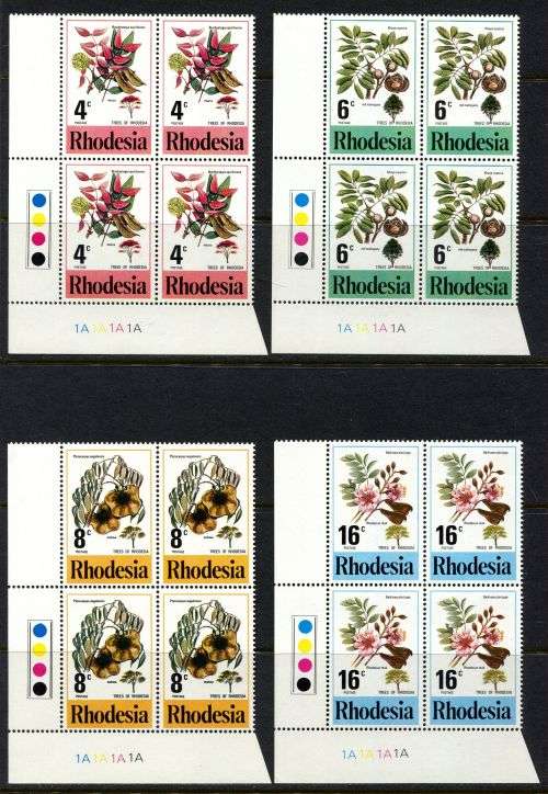 Rhodesia - Set of 4 Control Blocks of 4 1A - 1976 - MNH