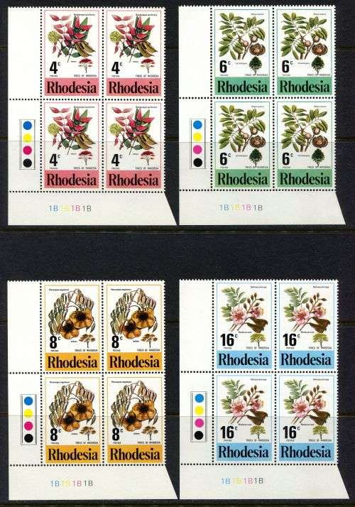 Rhodesia - Set of 4 Control Blocks of 4 1B - 1976 - MNH