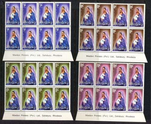Rhodesia - Set of 4 Imprint Blocks of 8 - 1977 - MNH