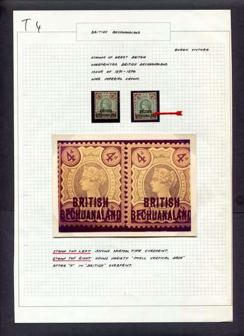Bechuanaland - 2 Stamps (MNH) one with Minor Variety on Old Album Page