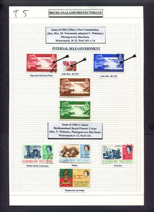Bechuanaland - 8 Stamps Mounted(Hinged) on Old Album Page - Top 2 Stamps With Lake Flaw