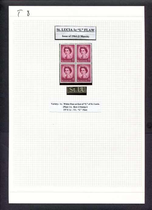 St. Lucia - 1 Block MNH of 4 with `L` Flaw on Old Album Page