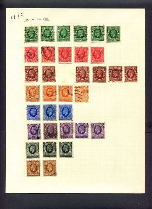 Great Britain - 34 Stamps Mounted (Hinged) On Album Page