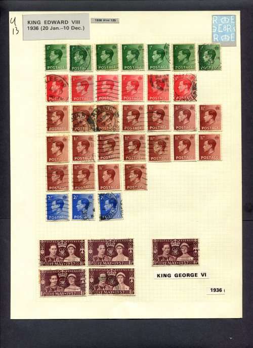 Great Britain - 39 Stamps Mounted (Hinged) On Album Page
