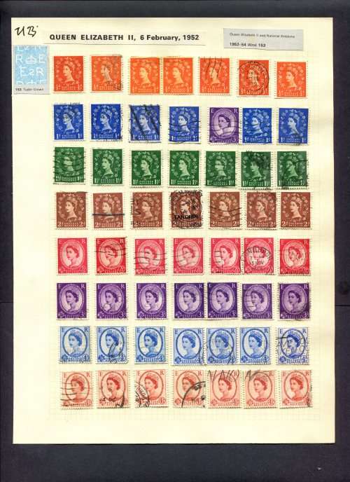 Great Britain - 56 Stamps Mounted (Hinged) On Album Page
