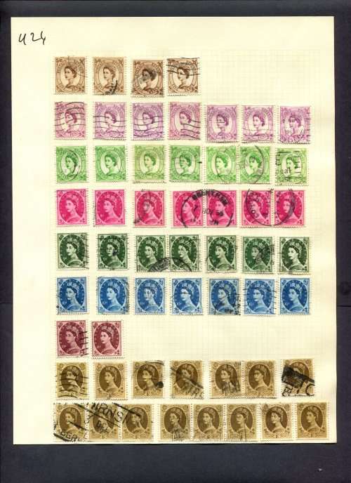 Great Britain - 56 Stamps Mounted (Hinged) On Album Page