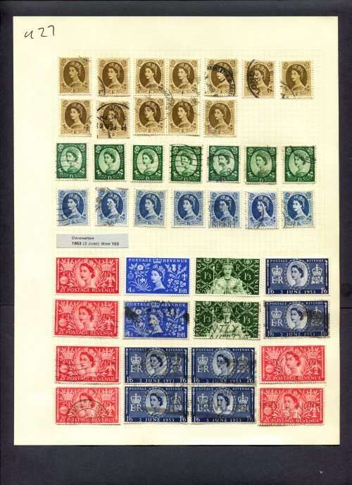 Great Britain - 42 Stamps Mounted (Hinged) On Album Page