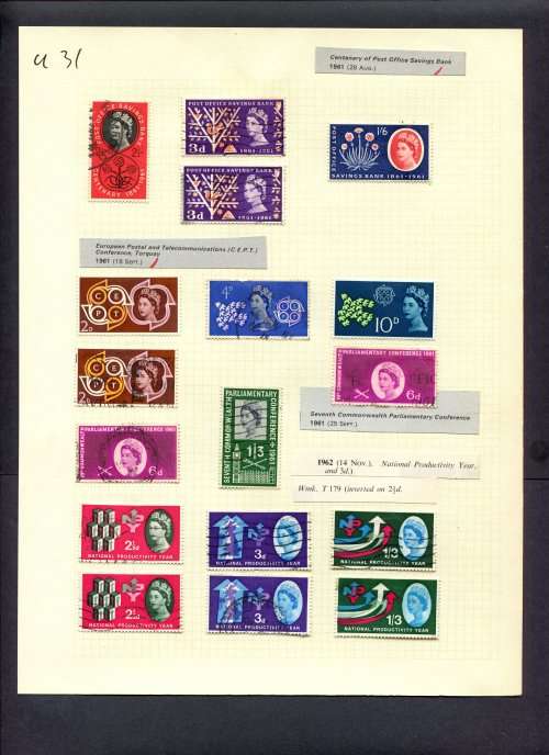 Great Britain - 17 Stamps Mounted (Hinged) On Album Page