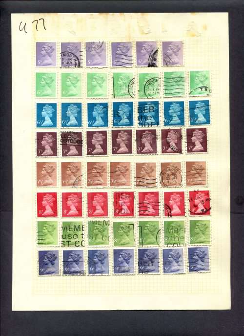 Great Britain - 55 Stamps Mounted (Hinged) On Album Page