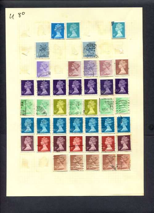 Great Britain - 43 Stamps Mounted (Hinged) On Album Page