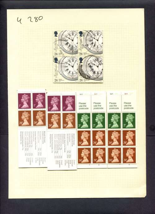 Great Britain - 4 Stamps + 4 Booklets (Hinged) On Album Page