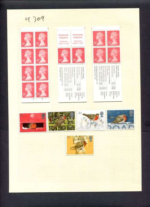 Great Britain - 5 Stamps + 3 Booklets (Hinged) On Album Page
