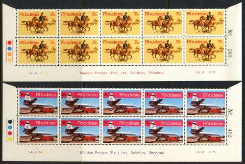 Rhodesia - Set of 4 Double Bottom Rows 1A of 10 - 1970 - MNH - Including Bleeding Leg Variety