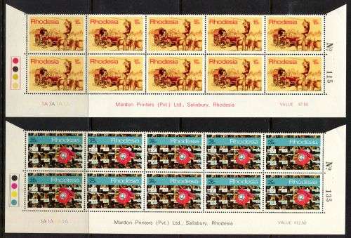 Rhodesia - Set of 4 Double Bottom Rows 1A of 10 - 1970 - MNH - Including Bleeding Leg Variety