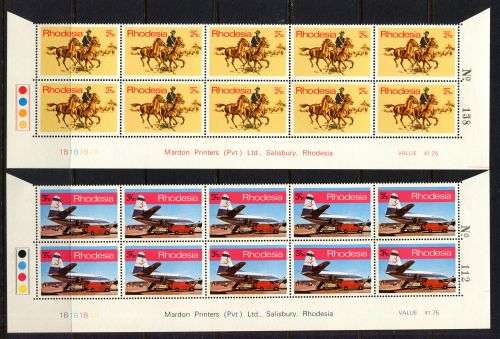 Rhodesia - Set of 4 Double Bottom Rows 1B of 10 - 1970 - MNH - Including Bleeding Leg Variety
