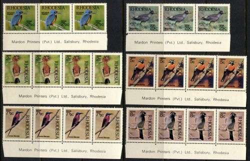Rhodesia - Birds - Set of 6 Imprint Strips - 1971 - MNH