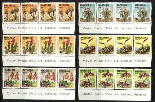Rhodesia - Set of 8 Imprint Strips of 4 - 1975 - MNH