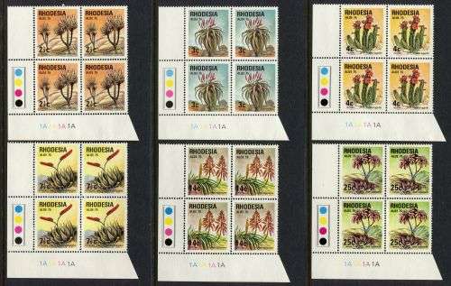 Rhodesia - Set of 6 Control Blocks of 4 1A - 1975 - MNH