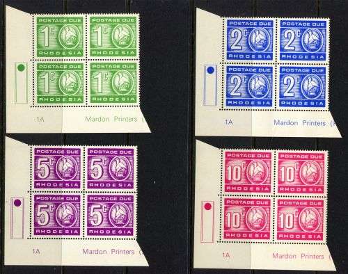 Rhodesia - 4 Control Blocks of 4 1A - 1970 - MNH