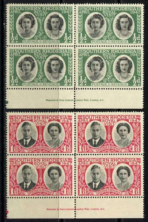 Southern Rhodesia - Set of 2 Imprint Blocks of 4 - 1947 - MNH