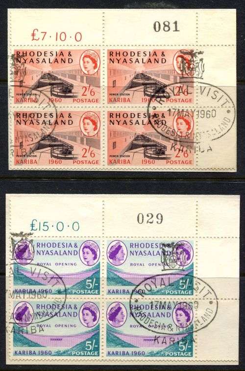Rhodesia and Nyasaland- Set of 6 Sheet Value Blocks of 4 - 1960 - Used on Pieces