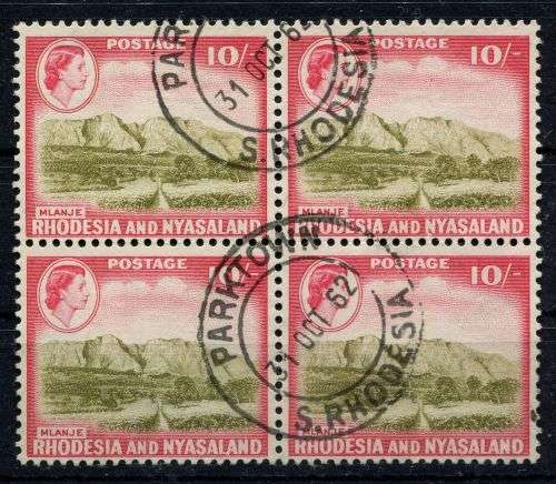 Rhodesia and Nyasaland- 10/- Block of 4 - 1959 - Used