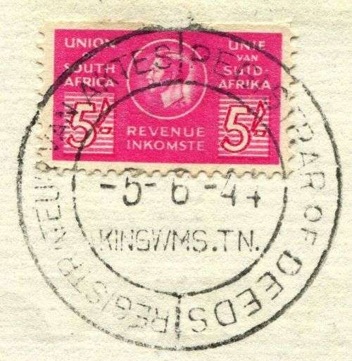 Union Of SA - Revenue Document - 5/- English on the Left