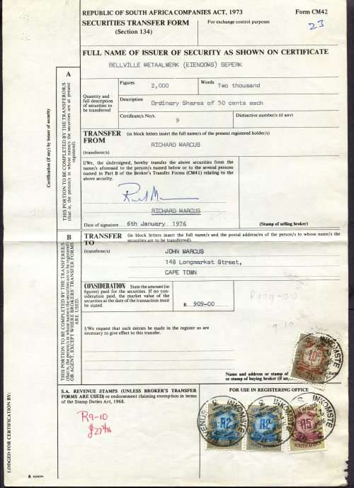 RSA - Revenue Document - Certificate No. 9