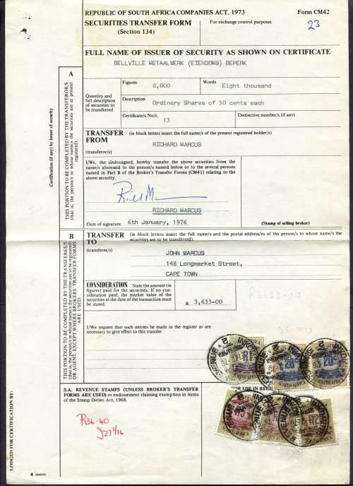 RSA - Revenue Document - Certificate No. 13
