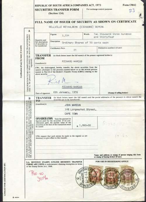 RSA - Revenue Document - Certificate No. 21