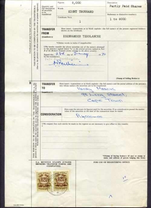 RSA - Revenue Document - Certificate No. 1