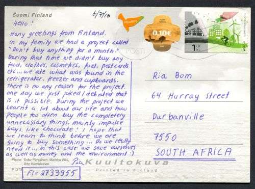 Finland - Modern Used Post Card