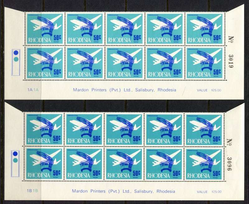 Rhodesia - 2 Double Bottom Rows 1A and 1B - 1970 - MNH