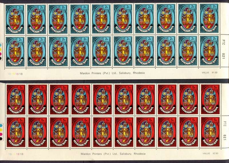 Rhodesia - Set of 3 Double Bottom Rows 1B - 1972 - MNH