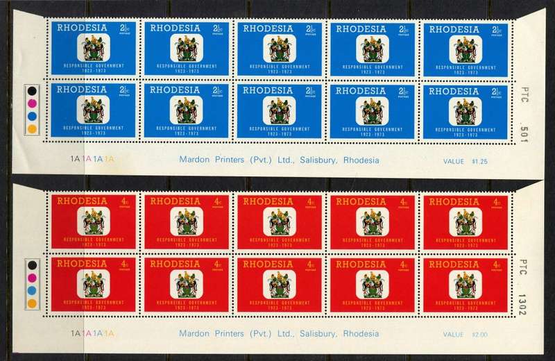 Rhodesia - Set of 4 Double Bottom Rows 1A - 1973 - MNH
