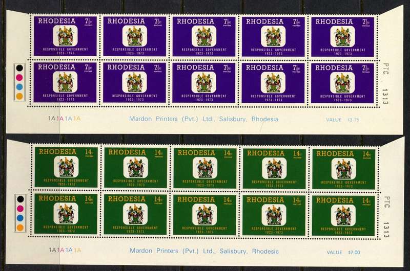 Rhodesia - Set of 4 Double Bottom Rows 1A - 1973 - MNH