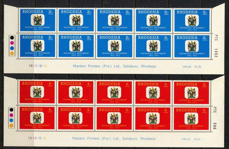 Rhodesia - Set of 4 Double Bottom Rows 1B - 1973 - MNH