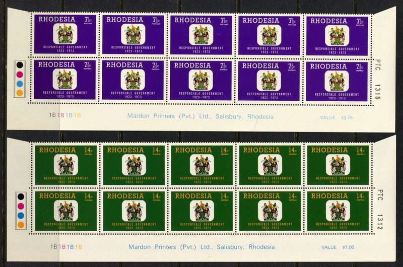 Rhodesia - Set of 4 Double Bottom Rows 1B - 1973 - MNH