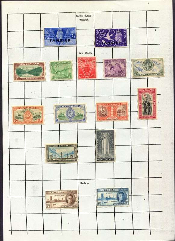 1945/6 Victory - Complete Omnibus of 164 Stamps Mounted (Hinged) on 8 Album Pages - All Mounted Mint
