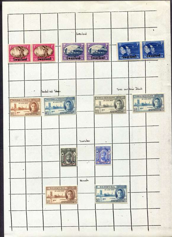 1945/6 Victory - Complete Omnibus of 164 Stamps Mounted (Hinged) on 8 Album Pages - All Mounted Mint