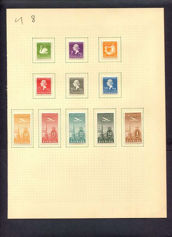 Denmark - 11 Stamps Mounted (Hinged) On Album Page