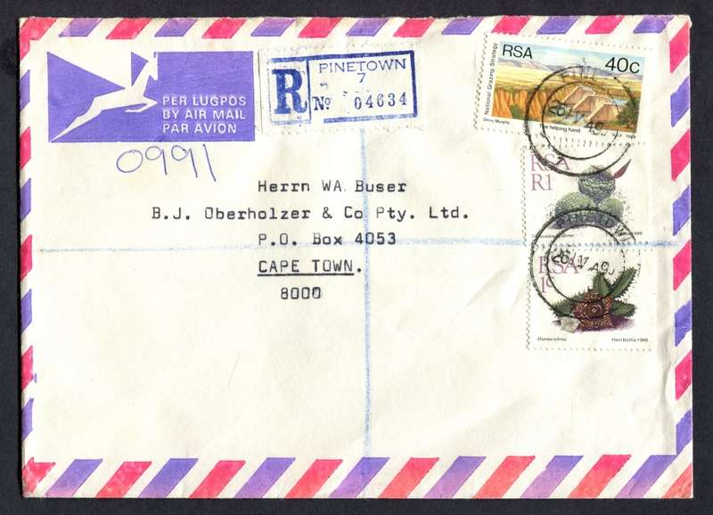 RSA - Cover Registered At Pinetown Post Office