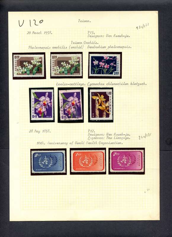 Taiwan - 9 Stamps Mounted (Hinged) On Old Album Page