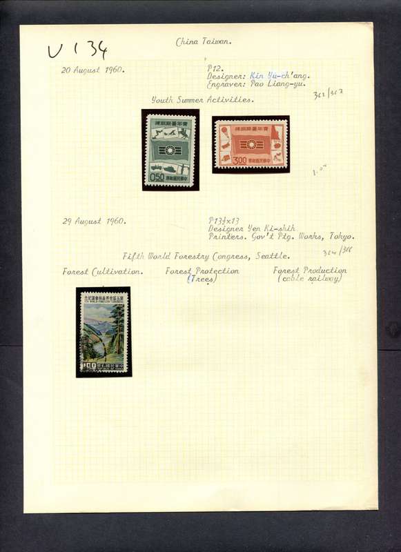 Taiwan - 3 Stamps Mounted (Hinged) On Old Album Page