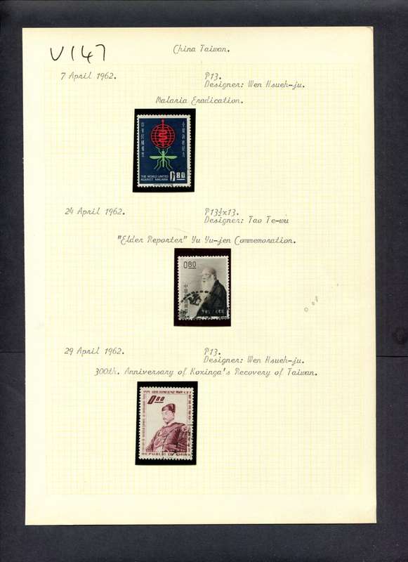Taiwan - 3 Stamps Mounted (Hinged) On Old Album Page