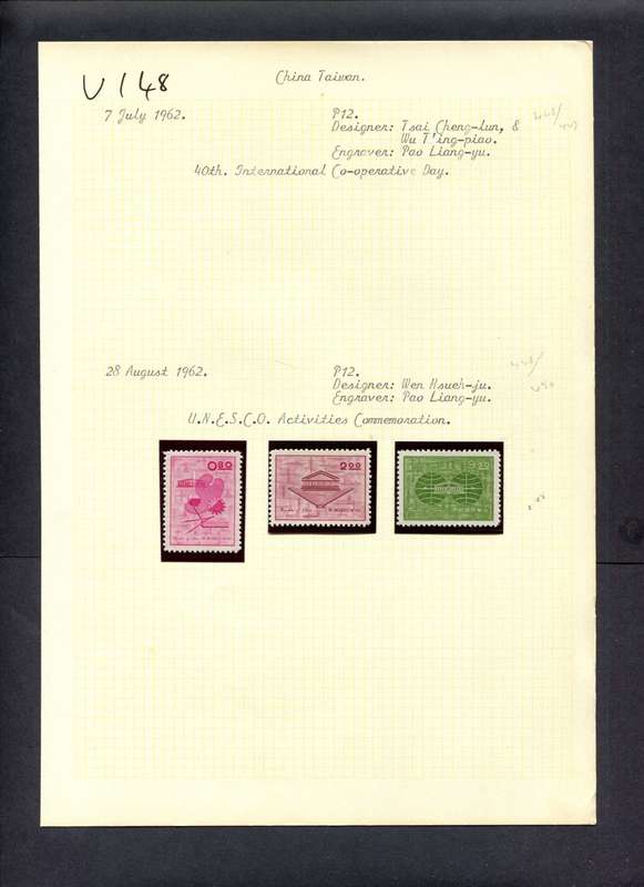 Taiwan - 3 Stamps Mounted (Hinged) On Old Album Page