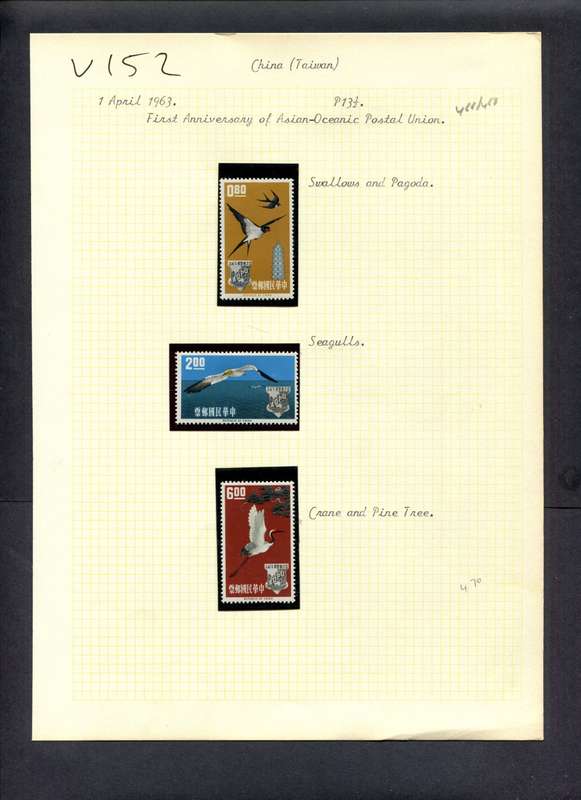 Taiwan - 3 Stamps Mounted (Hinged) On Old Album Page