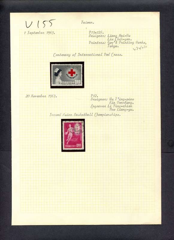 Taiwan - 2 Stamps Mounted (Hinged) On Old Album Page